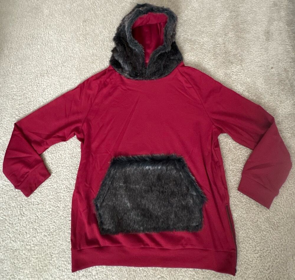 Riflessi Premium Faux Fur Hoodie Burgundy XL Kangaroo Pocket NWT Soft Pullover